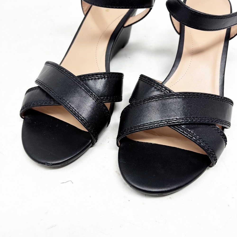 Cole Haan Leather Criss Cross Sandals Size 9.5 Ankle‎ Strap Wedge Black Classic - Picture 2 of 10